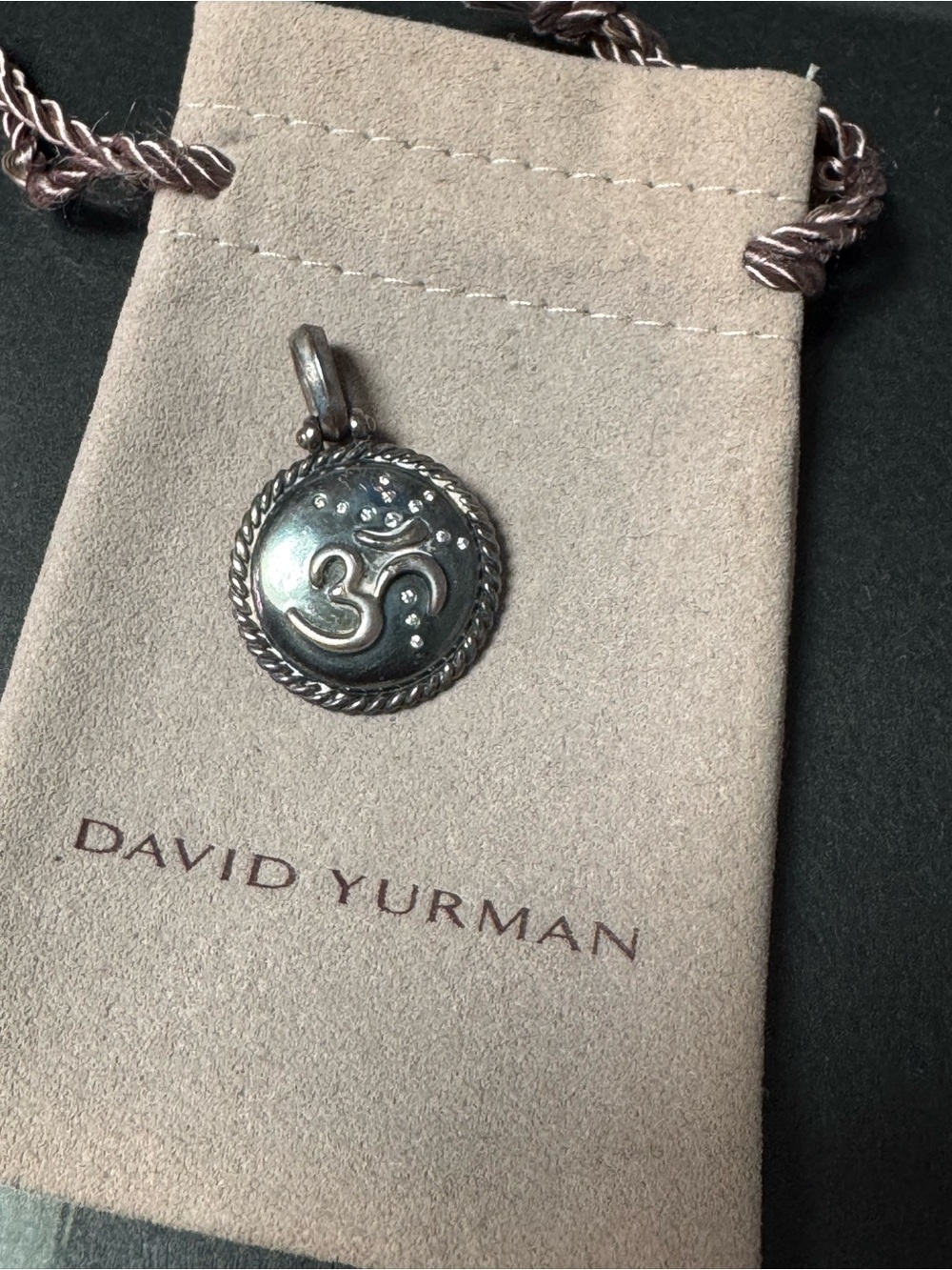 David Yurman Sterling Silver OM Rope-Edge Pendant / Amulet with Diamonds
